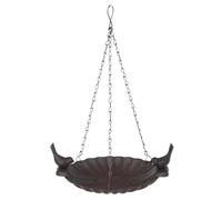 Cast iron hanging bird bath with two birds