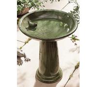 Fallen Fruits Green Ceramic Pedestal Bird Bath Green
