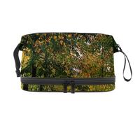 Fallen Leaves in The Park Double Layer Cosmetic Bag for Women and Girls, Travel Toiletry Bag Makeup Handy Pouch Organiser Bag with Brush Compartment
