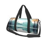 Fallen leaves on a tranquil lake Canvas travel bag, large capacity, can be carried on the shoulder