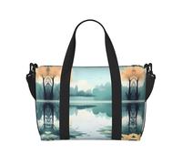Fallen leaves on a tranquil lake Hand-held messenger travel bag, suitable for work, travel, fitness, tourism, women's casual handbag with zipper,