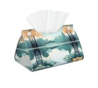 Fallen Leaves on a Tranquil Lake Long Leather Tissue Bag, Double-Sided Leather, Waterproof and Durable