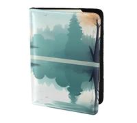 Fallen leaves on a tranquil lake Passport Holder5.5 in - Genuine leather, unisex - Folding passport holder