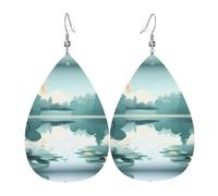 Fallen leaves on a tranquil lake Patterned leather earrings - Women's earrings, suitable for daily wear, parties, dates, etc.