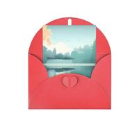 Fallen leaves on a tranquil lake Printed Red blank greeting card with envelope and matching stickers, suitable for birthday, thank you