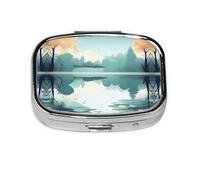 Fallen Leaves on a Tranquil Lake Square mini Pill Box, Travel Pill Box, can be Put into Wallet or Pocket to Store a Variety of Small Items