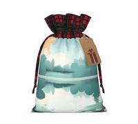 Fallen leaves on lake Print Christmas Drawstring Bags Snack Wrap, Reusable Holiday Treat Sacks for Presents M