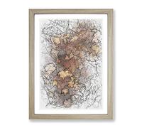 Fallen Leaves Sketch Modern Framed Wall Art Print, Ready to Hang Picture for Living Room Bedroom Home Office Décor, Oak A2 (64 x 46 cm)