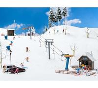 Faller Model Kit - Tow Lift with Kiosk, H0 Scale, 1 Piece, Includes 2 Ski Lift Houses, Snow Cannons, Fences, Benches, Ages 6+