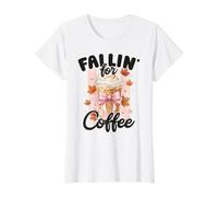 Fallin' for Coffee Cute Autumn Latte Pumpkin Spice Design Value Graphic T-Shirt, Women, White, XS