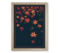 Falling Autumn Leaves Botanical Framed Wall Art Print A2 (59.4×42cm) Oak, Wall Decor for Living Room, Bedroom, Office & Home, Ready to Hang, Art Gift