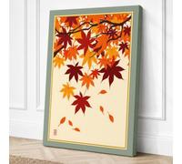 Falling Autumn Leaves Japandi Canvas Wall Art Print 18x12 Inch