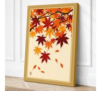 Falling Autumn Leaves Japandi Canvas Wall Art Print 18x12 Inch