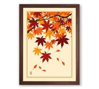 Falling Autumn Leaves Japandi Framed Wall Art Print A1 (84.1×59.4cm) Walnut, Wall Decor for Living Room, Bedroom, Office & Home, Ready to Hang, Art Gift