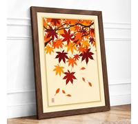 Falling Autumn Leaves Japandi Framed Wall Art Print A1 Walnut