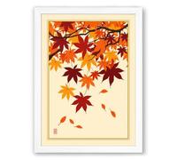 Falling Autumn Leaves Japandi Framed Wall Art Print A3 (42×29.7cm) White, Wall Decor for Living Room, Bedroom, Office & Home, Ready to Hang, Art Gift