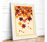 Falling Autumn Leaves Japandi Framed Wall Art Print A3 White