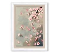 Falling Cherry Blossom Botanical Framed Wall Art Print A1 (84.1×59.4cm) White, Wall Decor for Living Room, Bedroom, Office & Home, Ready to Hang, Art Gift