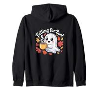 Falling For Boo Cute Ghost Coffee Spooky Season Zip Hoodie