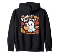 Falling For Boo Cute Ghost Coffee Spooky Season Zip Hoodie