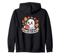 Falling For Boo Cute Ghost Coffee Spooky Season Zip Hoodie