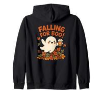 Falling For Boo Cute Ghost Coffee Spooky Season Zip Hoodie