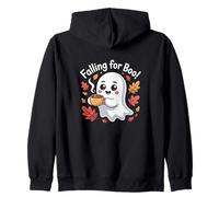 Falling For Boo Cute Ghost Coffee Spooky Season Zip Hoodie
