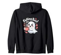 Falling For Boo Cute Ghost Coffee Spooky Season Zip Hoodie