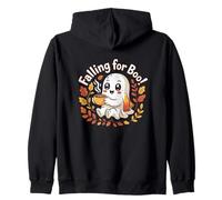 Falling For Boo Cute Ghost Coffee Spooky Season Zip Hoodie