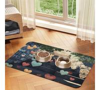 Falling Heart Pet Feeding Mat Dog Cat Eating Food Absorbent Leather Tablecloth for and Water Bowl Waterproof No Stains Quick Dry Non-Slip 17.72 * 11.8IN