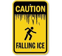 Falling Ice Risk Caution Sign, Outdoor Ice Hazard Safety Warning Metal Sign 12x8 Inch