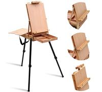 Falling in Art Light Weight French Style Field and Sketchebox Easel with Aluminum Tripod, Adjustable Beechwood Tripod Standing Easel with Drawer, Palette