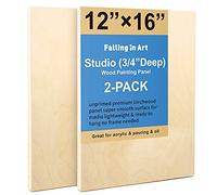 Falling in Art Unfinished Birch Wood Canvas Panels Kit, 2 Pack of 12x16’’ Studio 3/4’’ Deep Cradle Boards for Pouring Art, Crafts, Painting, and More