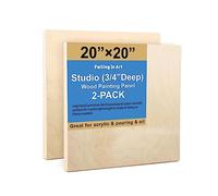 Falling in Art Unfinished Birch Wood Canvas Panels Kit, 2 Pack of 20 x20’’ Studio 3/4’’ Deep Cradle Boards for Pouring Art, Crafts, Painting, and More