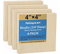 Falling in Art Unfinished Birch Wood Canvas Panels Kit, 4 Pack of 4x4’’ Studio 3/4’’ Deep Cradle Boards for Pouring Art, Crafts, Painting and More