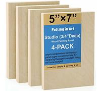 Falling in Art Unfinished Birch Wood Canvas Panels Kit, 4 Pack of 5x7’’ Studio 3/4’’ Deep Cradle Boards for Pouring Art, Crafts, Painting and More
