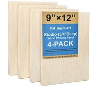 Falling in Art Unfinished Birch Wood Canvas Panels Kit, Falling in Art 4 Pack of 9x12’’ Studio 3/4’’ Deep Cradle Boards for Pouring Art, Crafts, Painting and More