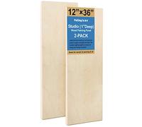 Falling in Art Unfinished Birch Wood Panels Kit for Painting, Wooden Canvas 2 Pack of 12x36’’ Studio 1’’ Deep, Cradle Boards for Pouring, Art, Crafts, Burning and More
