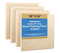 Falling in Art Unfinished Birch Wood Panels Kit for Painting, Wooden Canvas 4 Pack of 14x14’’ Studio 3/4’’ Deep, Cradle Boards for Pouring, Art, Crafts, Burning and More