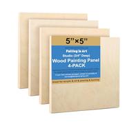 Falling in Art Unfinished Birch Wood Panels Kit for Painting, Wooden Canvas 4 Pack of 5x5’’ Studio 3/4’’ Deep, Cradle Boards for Pouring, Art, Crafts, Burning and More