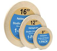 Falling in Art Unfinished Round Birch Wood Canvas Panels Kit, 3 Pack of 3 Sizes 8', 12' and 16' Studio 3/4’’ Deep Cradle Boards for Pouring Art, Crafts, Painting, and More