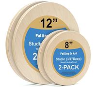 Falling in Art Unfinished Round Birch Wood Canvas Panels Kit, 4 Pack of 2 Sizes 8' and 12' Studio 3/4’’ Deep Cradle Boards for Pouring Art, Crafts, Painting, and More