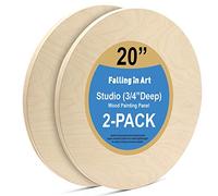 Falling in Art Unfinished Round Birch Wood Panels Kit for Painting, Wooden Canvas 2 Pack of 20 Studio 3/4" Deep, Cradle Boards for Pouring, Art, Crafts, Burning and More