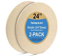 Falling in Art Unfinished Round Birch Wood Panels Kit for Painting, Wooden Canvas 2 Pack of 24 Studio 3/4" Deep, Cradle Boards for Pouring, Art, Crafts, Burning and More