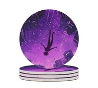 Falling Into The Real World Round Ceramic Coasters Non-Slip Cork Base Drinks Holder Craft 4PCS