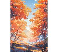 Falling Leaves Autumn Paint by Numbers,Paint by Number for Adults,DIY Hand Painted Oil Painting Kit on Canvas,with Brushes Acrylic Pigment Drawing for Home Wall Decoer 30x40cm,Without Frame
