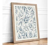Falling Leaves Pattern Botanical Framed Wall Art Print A1 Oak