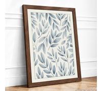 Falling Leaves Pattern Botanical Framed Wall Art Print A4 Walnut