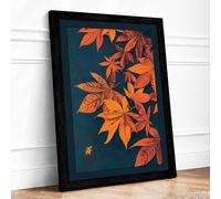 Falling Maple Leaves Botanical Framed Wall Art Print A4 Black