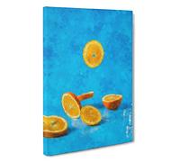 Falling Oranges Canvas Print | Gallery Wrapped 30mm Frame Wall Art | 30x20 inches | Ready to Hang | Modern Still Life Picture | Living Room Bedroom Lounge Office